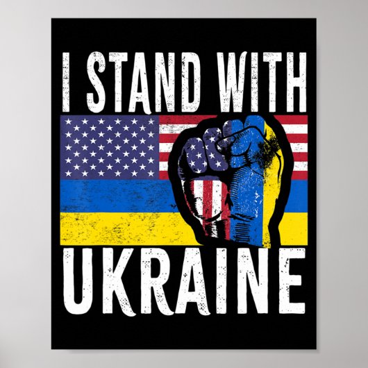 Poster Je Me Tiens Avec L'Ukraine Drapeau Américain Souti (Devant)