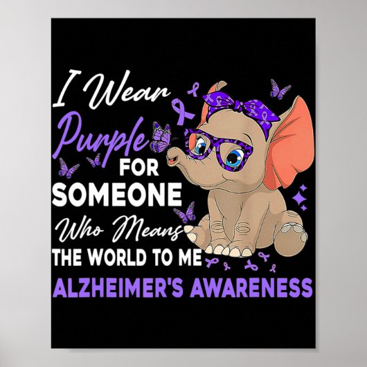 Poster Je Porte Du Ruban Purple Elephant mignon Alzheimer (Devant)