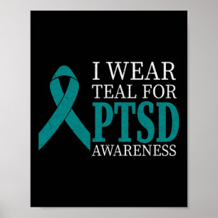 Poster Je Porte Du Ruban Turquoise Ptsd - Mois de sensibi