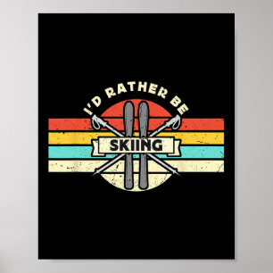 Poster Je préférerais skier rétro neige ski cross count
