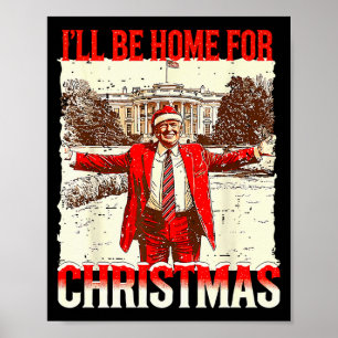 Poster Je serai à la maison pour le Père Noël de Noël Vin