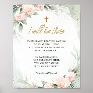 Poster Je Serai Là Pink Flowers Memorial Baptism