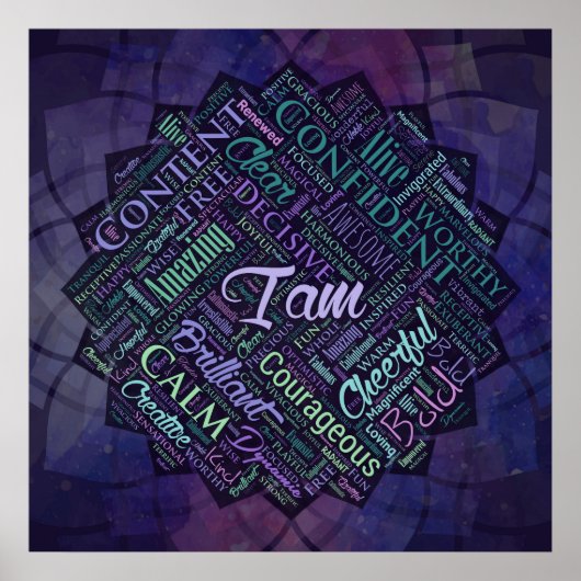 Poster Je suis Affirmations Word Cloud Art in lotus (Devant)