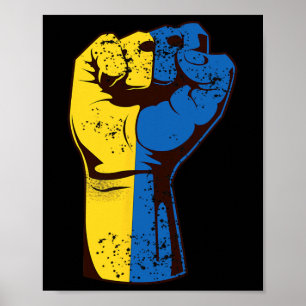 Poster Je suis avec l'Ukraine Drapeau ukrainien Poing Ukr