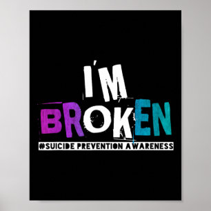 Poster Je suis cassé Turquoise et violet Ribbon Suicide P