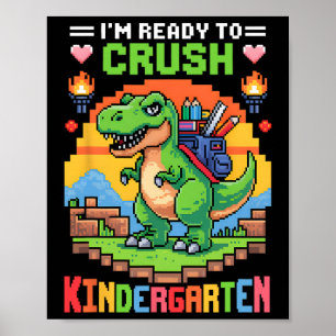Poster Je suis prêt à écraser le garçon gamer dinosaure d