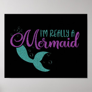 Poster Je suis vraiment une Mermaid Purple Turquoise Part