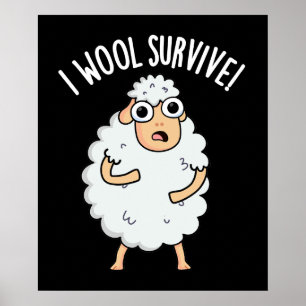 Poster Je survivrai Mouton drôle de jeu de mots Fond somb