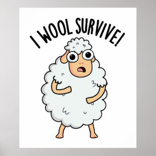 Poster Je survivrai Mouton drôle de jeu de mots laine