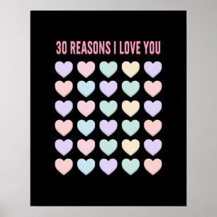 Poster Je t'aime - 30e cadeau d'anniversaire - 30e cadeau