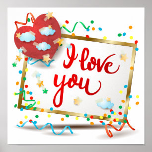 Poster Je t'aime avec le coeur rouge