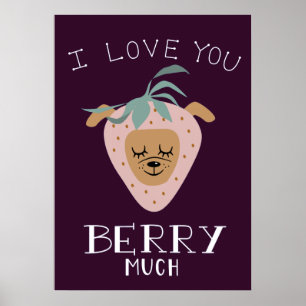 Poster Je t'aime BERRY beaucoup Chien Fraise