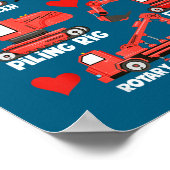 Poster Je t'aime Camions de construction Saint-Valentin G (Coin)