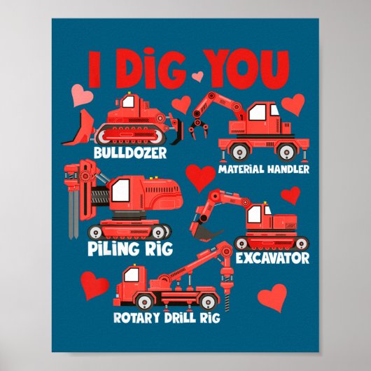 Poster Je t'aime Camions de construction Saint-Valentin G (Devant)