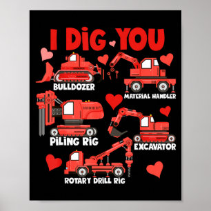 Poster Je t'aime Camions de construction Saint Valentin G