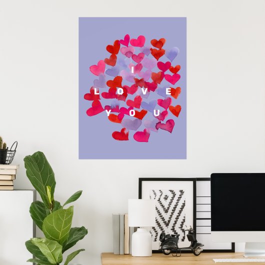 Poster Je t'aime coeur aquarelle (Bureau à domicile)
