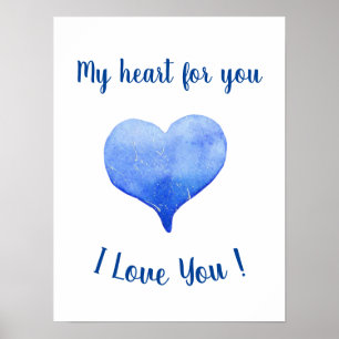 Poster Je t'aime Coeur Bleu mignon Saint Valentin