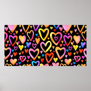 Poster Je t'aime. Coeur d'illustration aquarelle. Valenti