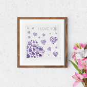 Poster Je t'aime. Coeurs simples violets.