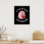 Poster Je T'Aime Coudre Beaucoup Drôle Pun Pig Dark BG (Cuisine)