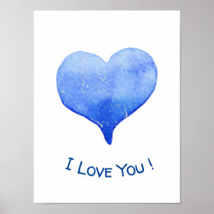 Poster Je t'aime Cute Blue Heart Valentine