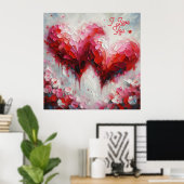 Poster Je T'Aime Deux Coeurs Abstraits Peindre Valentine (Bureau à domicile)