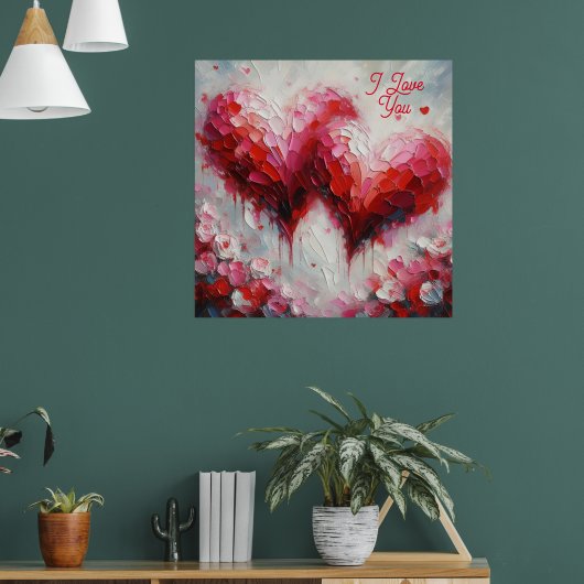 Poster Je T'Aime Deux Coeurs Abstraits Peindre Valentine (Salon 1)