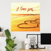 Poster Je t'aime, écrit au coeur dans le sable sur la pla (Bureau à domicile)
