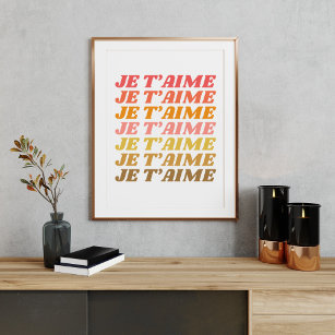 Poster Je T'aime français dire la typographie rétro