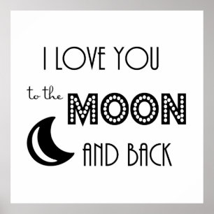 Poster je t'aime jusqu'à la lune et retour noir blanc