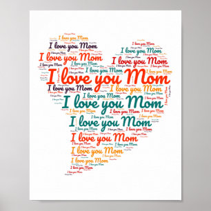 Poster Je t'aime Maman Coeur Parole Art Fête des Mères