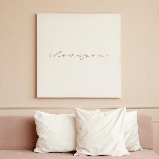 Poster je t'aime | rose rose faux feuille | art minimalis