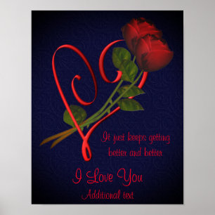 Poster Je t'aime Roses rouges Coeur élégant Personnalisé