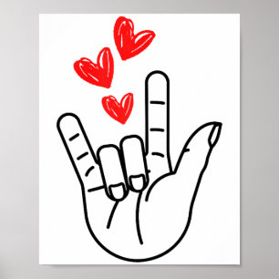 Poster Je t'aime Signe de la main Cœur Femmes Filles Sain