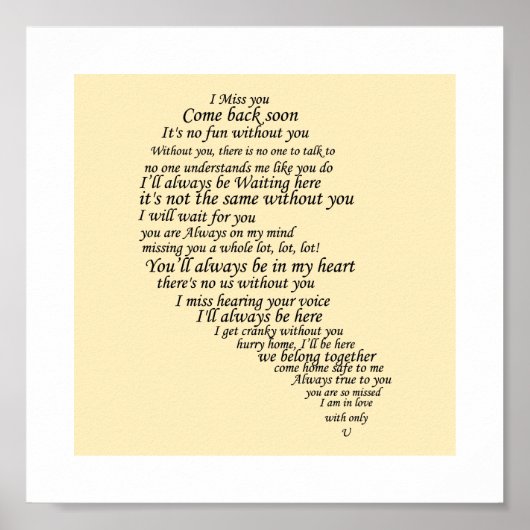 Poster Je te manque du texte en demi-coeur (Devant)