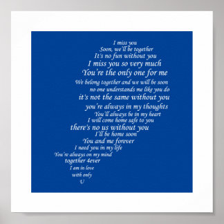 Poster Je te manque du texte en demi-coeur