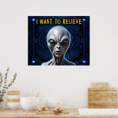Poster JE VEUX CROIRE Zeta Reticula Grey Alien Tech (Cuisine)