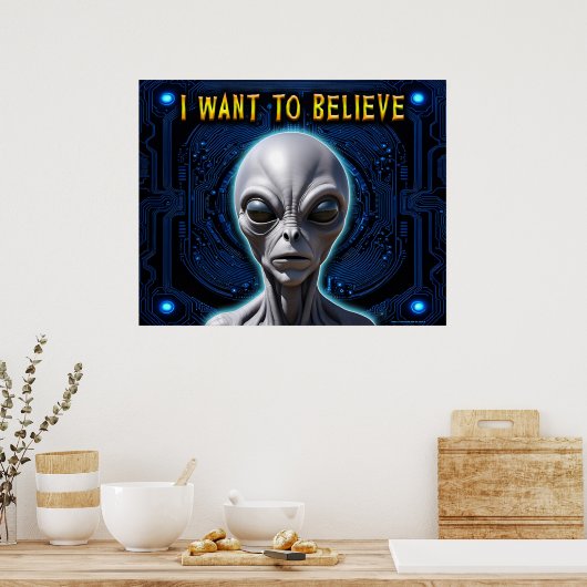 Poster JE VEUX CROIRE Zeta Reticula Grey Alien Tech (Cuisine)