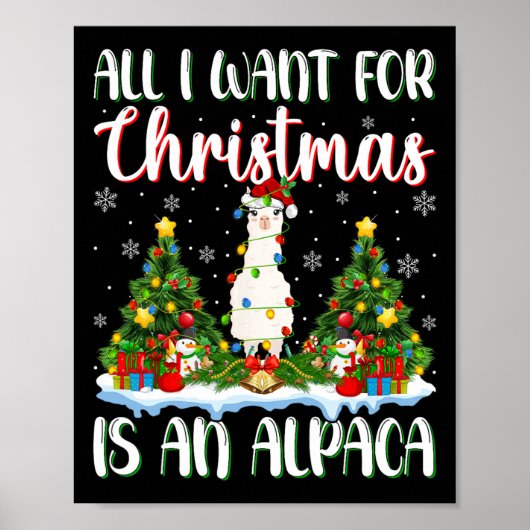 Poster Je Veux Pour Noël Est Un Alpaca Lumières Arbre (Devant)