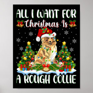 Poster Je Veux Pour Noël Est Un Collie Chien Brut Xmas Tr