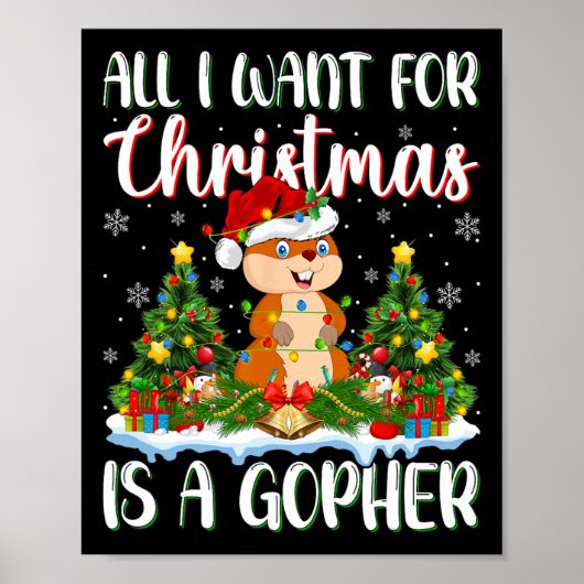 Poster Je Veux Pour Noël Est Un Gopher Xmas Lumières Arbr (Devant)