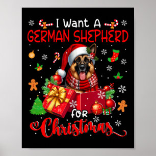 Poster Je Veux Un Berger Allemand Pour Noël Père Noël Chi