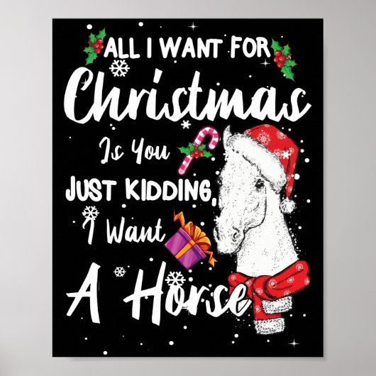 Poster Je Veux Un Cheval Pour Noël Père Noël Casquette Ne (Devant)