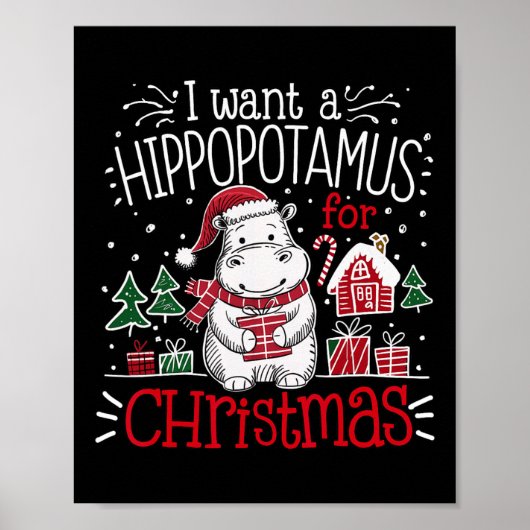 Poster Je veux un hippopotame de Noël Pyjamas mignons Hip (Devant)