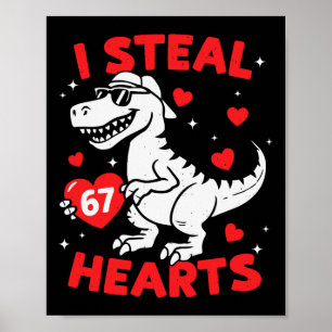 Poster Je vole 67 cœurs de dinosaure pour garçons filles