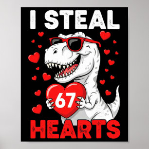 Poster Je vole 67 cœurs Drôle 67 Saint-Valentin Dinosaure