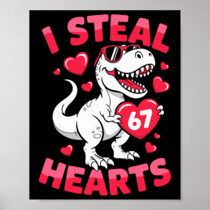 Poster Je vole 67 cœurs Drôle 67 Saint-Valentin Dinosaure