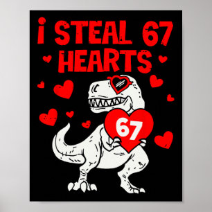 Poster Je vole 67 cœurs Six Sept Saint Valentin Dinosaure
