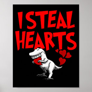 Poster Je vole des coeurs Dino T-rex Saint-Valentin Enfan