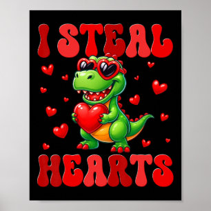 Poster Je vole des coeurs Mignon dinosaure coeur Saint Va